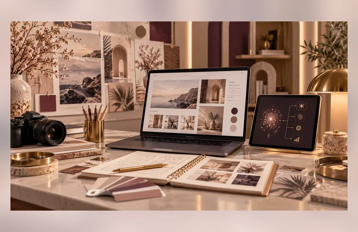 Không gian làm việc công nghệ sáng tạo BUI Creative Labs Inc. với công cụ thiết kế kỹ thuật số.